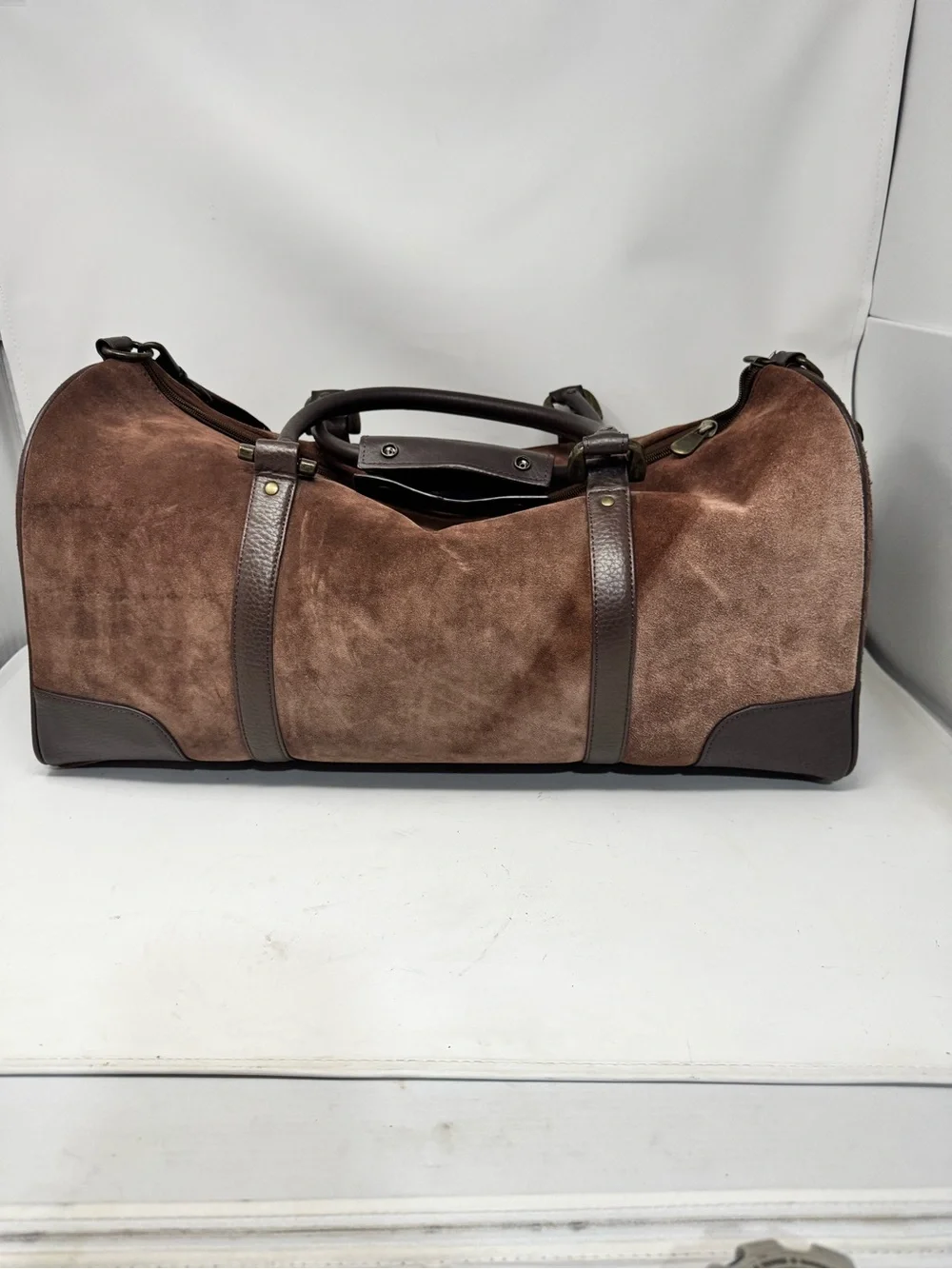 Vintage Marlboro Brown leather Suede Men's rugged Duffle Bag on the Travel large